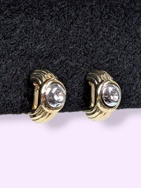 Vintage Bezel Set White Rhinestone Earrings